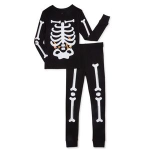 Two Piece Pajama Set Skeleton Print Kids Halloween